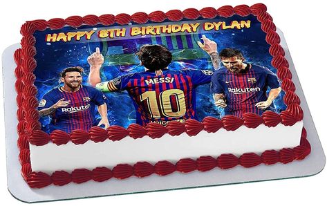 Leo Messi Birthday Cake, Messi Cake, Photo Print Cake, Barcelona Cake, Messi Birthday, Pastel Rectangular, Football Birthday Cake, Soccer Cake, Happy 8th Birthday