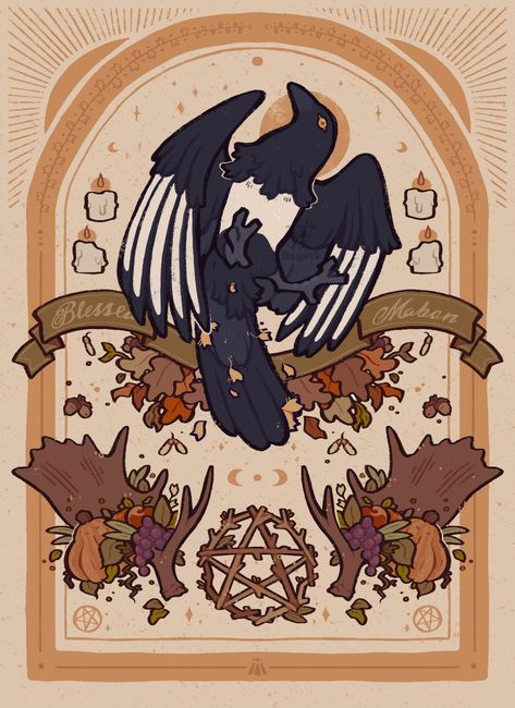 Happy Mabon, Magpie Art, Wiccan Sabbats, Pagan Art, The Last Unicorn, Witch Art, Zodiac Art, Ethereal Art, Samhain