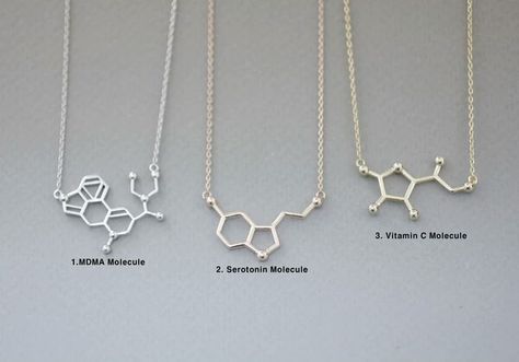 Serotonin Molecule, Molecule Necklace, Vitamin C, Arrow Necklace, Silver Necklace, Tattoos, Health, Silver