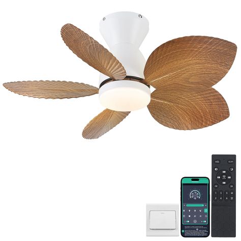 PRICES MAY VARY. Tropical Ceiling Fan - Inspired by the tropical rainforest, this 30 inch ceiling fan features distinctive palm leaf-shaped ABS blades, with intricate leaf patterns adding a touch of natural beauty. Create a unique tropical atmosphere in your space. High Airflow Ceiling Fan - The unique design of palm leaf blades, coupled with a powerful motor, generates substantial airflow, ensuring effective room ventilation and delivering an astonishing cool breeze for your comfort. Smart Ceil Ceiling Fan Bedroom Ideas, Leaf Ceiling Fan, Surfer Bedroom, Tropical Ceiling Fan, Tropical Ceiling, Boutique Restaurant, Leaf Ceiling, Tropical Ceiling Fans, Ceiling Fans With Lights