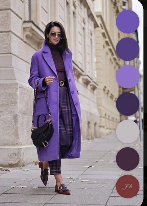 Suit Overcoat, Colourful Style, Colour Combinations Fashion, Color Combos Outfit, Color Blocking Outfits, Dress Blazer, Color Combinations For Clothes, Purple Outfits, Women Overcoat