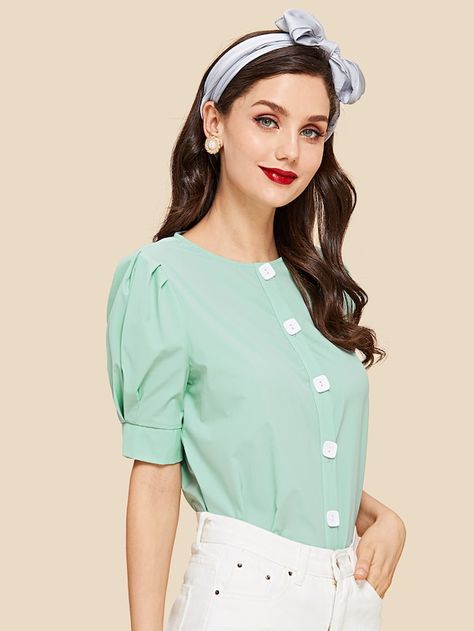 Pleated Sleeves Blouse, Pleated Sleeves, Puff Sleeve Blouse, Women Blouses, Box Pleats, Shein Style, Half Sleeves, Fashion News, Puff Sleeve