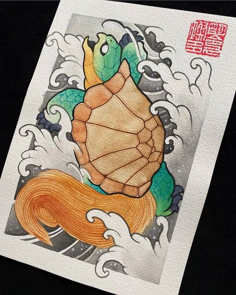 Irezumi Culture Tattoo’s Instagram profile post: “Sick turtle art design done by  @alexander_chang_art  #japaneseturtle #turtleart #turtlepainting #turtlesketch #turtletattoo #turtledrawing…” Dragon Turtle Tattoo, Japanese Turtle Tattoo, Japanese Turtle Tattoo Design, Ses Turtle Tattoo, Turtle Illustration, Japanese Turtle, Painter Turtle Tattoo, Ponyo Anime, Turtle Sketch