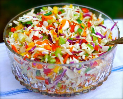 Print Friendly Version I whip up a big batch of this sweet slaw whenever I make pulled pork or BBQ beef sandwiches. It’s the absolute perfect accompaniment to tangy, sweet barbecue sauce. I’ve also served it as a pretty side salad at picnics and potlucks. It’s so gorgeous and delicious. You can’t go wrong with…Read more → Cabbage And Pepper Slaw, Chin Deep Recipes, Sweet Pepper Coleslaw, Sweet Pepper Coleslaw Recipe, Sweet Pepper Slaw Recipes, Sweet Pepper Soup, Sweet Pepper Slaw, Sweet Pepper Salad Recipe, Confetti Salad Recipe