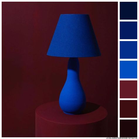 Cabernet + Cobalt⁠ One of my all-time favorite winter color pairings!⁠ 📷: @cathrinerabendavidsen via @thefutureperfect⁠ Cobalt Blue Walls, Blue And Burgundy, Bordeaux Color, Blue Lamp, Red Colour Palette, Room Color Schemes, Color Story, Winter Color, Blue Rooms