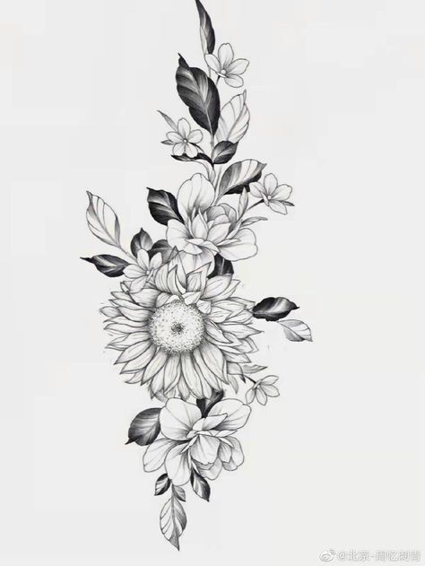 Tatuaje Cover Up, Sunflower Tattoo Sleeve, Sunflower Tattoo Shoulder, Feminine Tattoo Sleeves, Flower Tattoo Drawings, Tattoo Rose, Floral Tattoo Sleeve, Sunflower Tattoos, Floral Tattoo Design