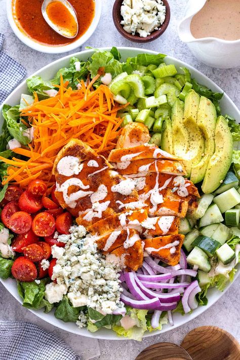 Spicy Ranch Dressing, Spicy Ranch, Buffalo Chicken Salad, Homemade Buffalo Sauce, Romaine Lettuce Salad, Homemade Dressing, Boneless Skinless Chicken Breast, Ranch Dressing, Buffalo Chicken