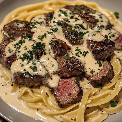 Steak Gorgonzola Alfredo, Gorgonzola Alfredo, Firehouse Meals, Steak Gorgonzola, Creamy Parmesan Sauce, Food Hub, Creamy Parmesan, Parmesan Sauce, Food Fantasy