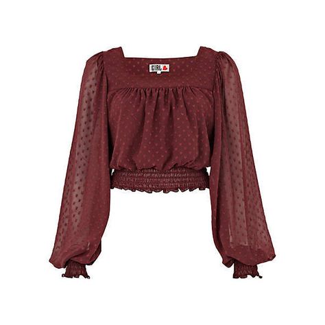 River Island Dark Purple Chelsea Girl Crop Gypsy Top ($13) ❤ liked on Polyvore featuring tops, blouses, shirts, crop tops, long sleeve blouse, long sleeve shirts, long-sleeve crop tops, gypsy shirt and red blouse Dark Red Blouse, Trousers Women Outfit, Long Sleeve Chiffon Shirt, Chiffon Crop Top, Shirts Crop Tops, Outfit Pieces, Chelsea Girls, Shirts Crop, Red Long Sleeve Shirt