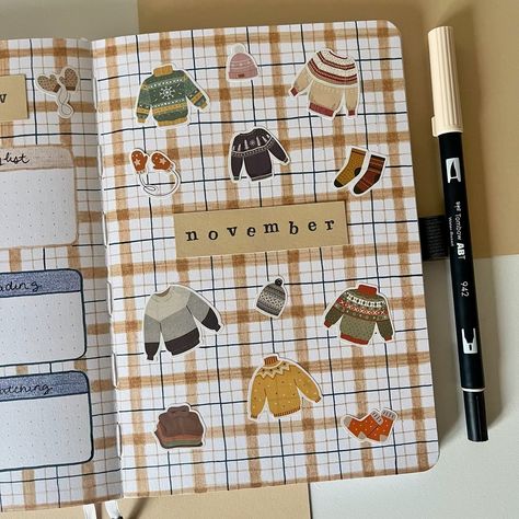 cozy plaid sweater bullet journal theme #bulletjournal #bujo #bulletjournaling #bulletjournalideas Plaid Bullet Journal Theme, Cozy Bujo Theme, Cozy Bullet Journal Theme, Bujo Cover Page, 2025 Bujo, Bujo Cover, Bullet Journal Themes, Journal Quotes, Journal Inspo