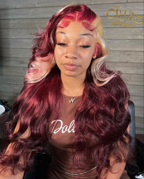 Custom Color Wigs Red, Red Wig Install, Red Lace Wig, Red Velvet Hair Color, Dolly Hair, Red Velvet Hair, Red And Blonde, Velvet Cheesecake, Frontal Wig Hairstyles