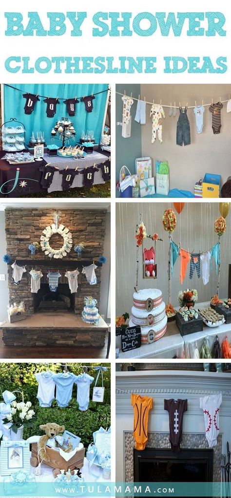 Baby Shower Clothesline Ideas | Hanging onesies is a great idea for baby shower decorations. It's like a DIY banner and you can do it for a girl, boy, or neutral baby shower. Pin it. #babyshower #babyshowerdecorations #decoration Baby Shower Clothesline Decoration, Clothesline Baby Shower Decor, Clothes Line Ideas, Baby Shower Clothes Line, Shower Clothes Line, Clothesline Ideas, Onesie Banner, Baby Shower Clothesline, Baby Shower Clothes