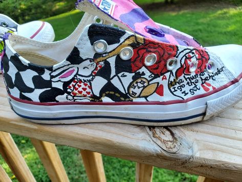 Alice In Wonderland Shoes, Alice In Wonderland, Disney World, Converse, Sandals, Hand Painted