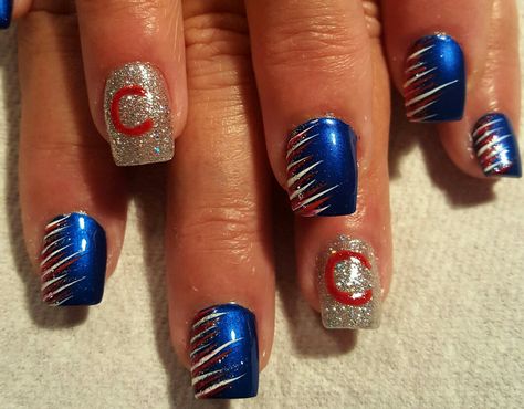 Buffalo Bill Nails, Chicago Bears Nail Designs, Chicago Cubs Nails Designs, Chicago Bears Nails Art, Chicago Cubs Nails, Chicago Bears Nails, Braves Nails, Cubs Nails, Chicago Nails