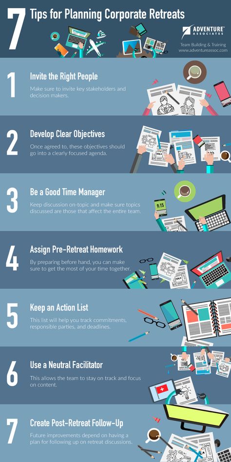 7 Tips for Planning Corporate Retreats (Infographic) Event Planning Timeline, Planning School, Event Planning Website, Event Planning Quotes, Event Planning Logo, Event Planning Checklist, Corporate Event Planning, Event Planning Tips, Corporate Retreat