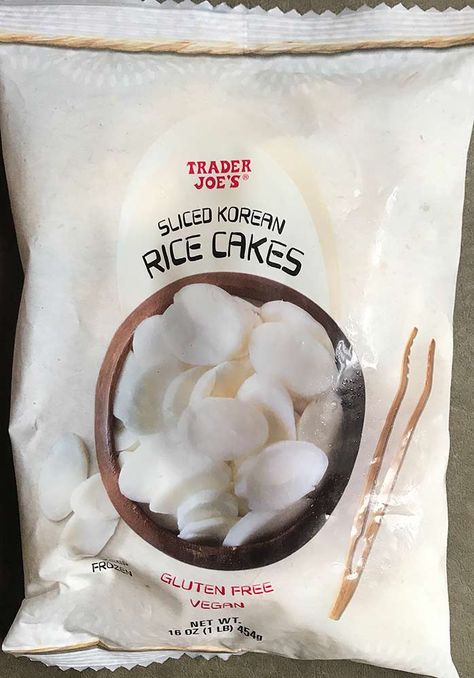 Trader Joe’s SLICED KOREAN RICE CAKES Korean Rice Cake Stir Fry, Trader Joe’s Rice Cakes Recipe, Frozen Rice Cake Recipes, Trader Joe’s Korean Rice Cakes, Trader Joes Rice Cakes, Frozen Rice Cakes, Rice Cakes Korean, Korean Rice Cake Recipe, Frozen Rice