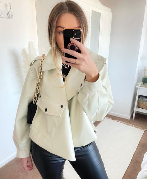 Crop Blazer, Vegan Leather Jacket, Leather Trousers, Cropped Style, Black Tie, Leather Material, Daily Life, Front Pocket, Pre Order