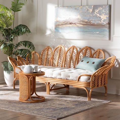 Loften Bohemian Light Honey Rattan Daybed - Bed Bath & Beyond - 40413597 Light Honey Brown, Rattan Daybed, Daybed Cushion, Metal Daybed, Porch Remodel, Daybed Mattress, Daybed Bedding, Florida Room, Upholstered Daybed