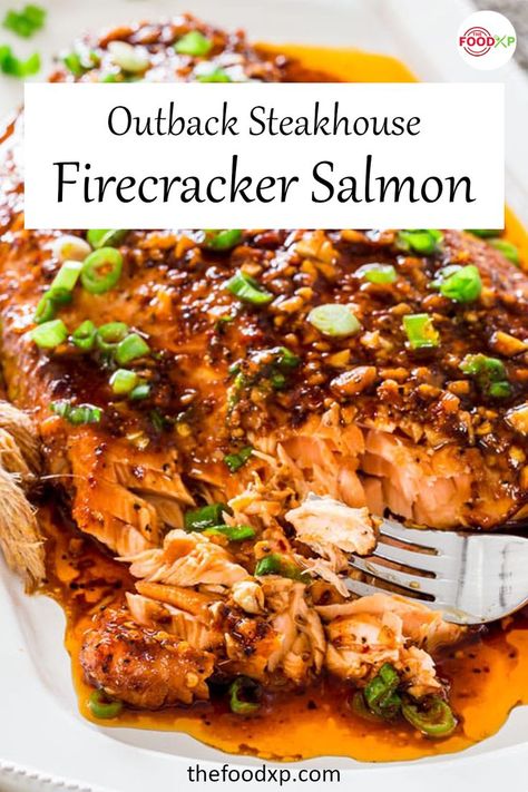 Outback Salmon Recipe, Firecracker Salmon Recipes, Firecracker Salmon, Salmon Sauce, Bourbon Salmon, Bourbon Glazed Salmon, Firecracker Sauce, Tomatoes And Cheese, Cook Salmon