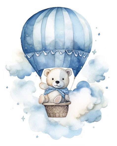 Hot Air Balloon Cartoon, Baby Boy Art, Teddy Bear Cartoon, Baby Print Art, Teddy Bear Party, Baby Boy Cards, Baby Art Projects, Idee Cricut, Flower Graphic Design