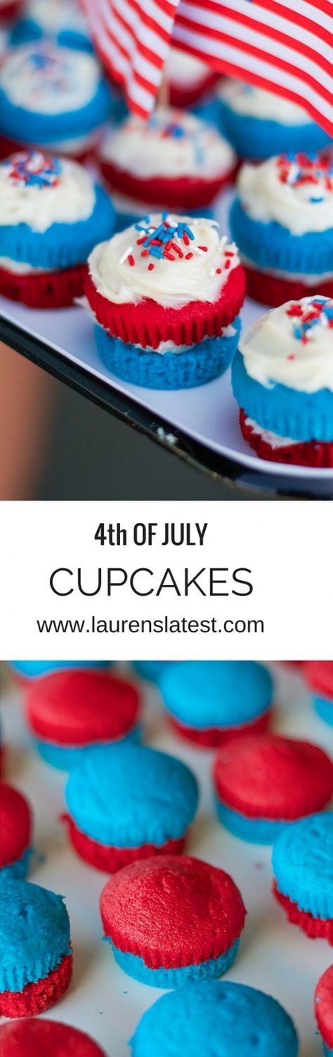 4th of July Cupcakes! These are the most patriotic cupcakes ever. Plus super simple to put together! Cake mix, homemade vanilla buttercream and sprinkles! The best! 4th Of July Cupcakes, Patriotic Cupcakes, Summer Cupcakes, 4th Of July Food, Pop Cupcakes, Patriotic Desserts, July Desserts, 4th Of July Recipes, Bomb Pop