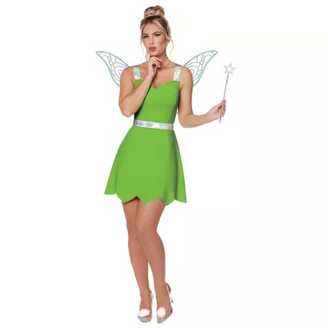 Adult Tinker Bell Costume - Disney - Spirithalloween.com Wendy Costume, Tinker Fairy, Bell Costume, Faith Trust And Pixie Dust, Silver Star Necklace, Tinker Bell Costume, Costume Disney, Transform Yourself, Star Necklace Silver