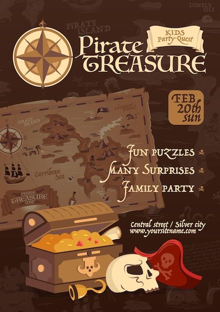 Pirates Poster, Pirates Map, Treasure Poster, Pirates Design, Pirates Theme, Kids Pirate Party, Pirate Illustration, Ship Pirate, Pirate Map