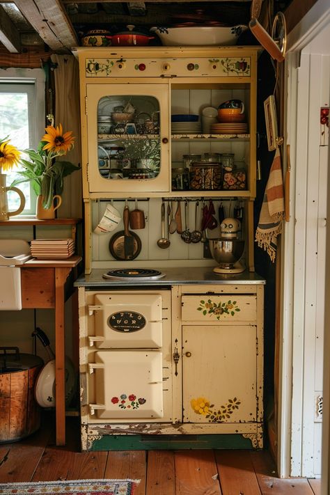 Granny Cottage Interior, Colorful Vintage Kitchen, 70s Country Aesthetic Home, Old Country Kitchen, Vintage House Ideas, Granny Kitchen Aesthetic, Grandma's Kitchen, 90s Grandma House, Grandma House