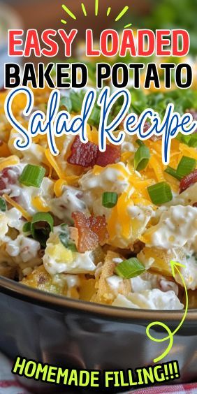 Easy Loaded Baked Potato Salad—a hearty and indulgent twist on the classic picnic favorite. This salad takes all the irresistible elements of a loaded baked potato—creamy potatoes, crispy bacon, tangy… Overloaded Baked Potato, Easy Loaded Baked Potato, Baked Potato Salad Recipe, Loaded Potato Salad, Loaded Baked Potato Salad, Classic Picnic, Potatoes Crispy, Creamy Potatoes, Warm Potato Salads