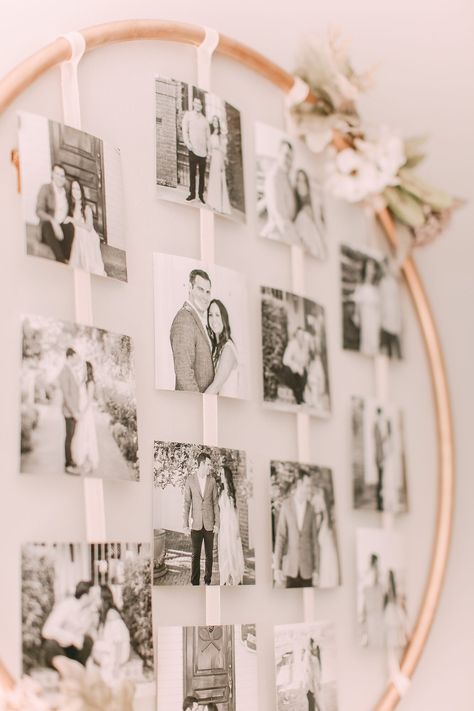 metal hoop photo display 50th Wedding Anniversary Party, Bridal Shower Inspo, Bridal Shower Planning, Wedding Shower Decorations, Bridal Shower Inspiration, Engagement Party Ideas, Boho Bridal Shower, Bridal Shower Diy, Mimosa Bar