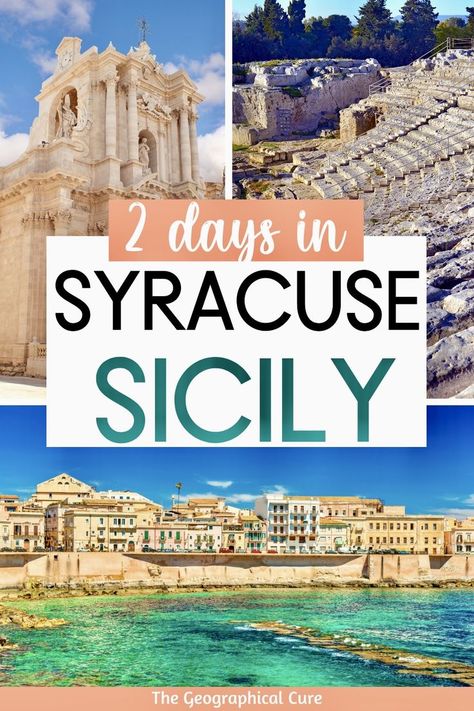 Pinterest pin for 2 Days In Syracuse Sicily Itinerary Holiday Reminders, Italy Honeymoon Itinerary, Sicily Itinerary, Malta Italy, Syracuse Italy, Siracusa Sicily, Syracuse Sicily, Italy Trip Planning, Visit Sicily