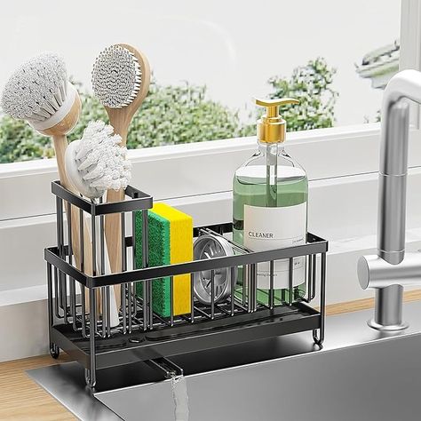 Amazon.com: Cisily Sponge Holder for Kitchen Sink, Sink Caddy with High Brush Holder, Organzier Rustproof 304 Stainless Steel Dish Organizer Divider, Soap Dispenser Storage: Home & Kitchen Kitchen Shelf Liner, Sponge Organizer, Kitchen Sink Caddy, Dish Organization, Kitchen Sink Organizer, Sink Caddy, Stainless Kitchen, Dish Soap Dispenser, Kitchen Sponge