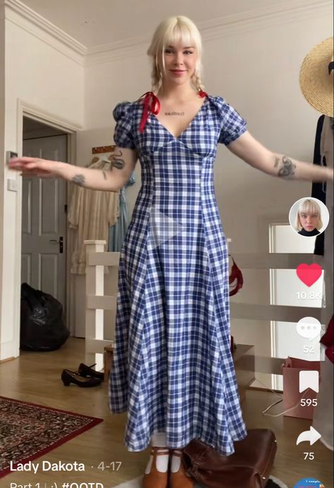 Vintage Gingham Dress, Vintage Gingham Plaid Dress For Summer, Gingham Dress Aesthetic, Harrison Aesthetic, Blue Gingham Outfit, Gingham Aesthetic, Fitted Gingham Cottagecore Dress, Spring Vintage Gingham Plaid Dress, Blue Gingham Skirt