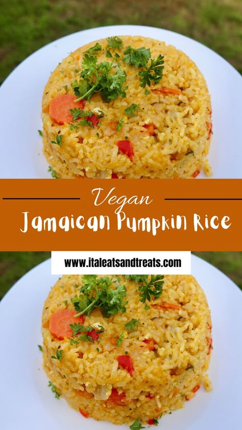 Fall Side Dish Recipes, Vegan Jamaican, Jamaican Recipe, Pumpkin Rice, Recipes Jamaican, Vegan Soul Food, Autumn Side Dishes, Easy Fall Recipes, Jamaican Dishes