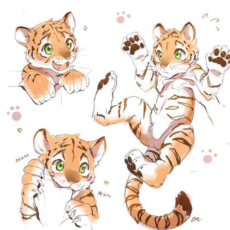 Female Tiger Drawing, Tiger Cub Drawing, Cute Tiger Art, Tiger And Dragon, Pet Anime, Tiger Drawing, Big Cats Art, 강아지 그림, Cute Tigers