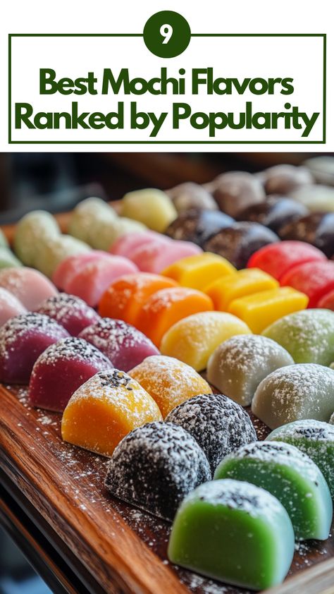 A variety of colorful mochi flavors, including matcha, red bean, mango, and black sesame, arranged on a platter for a delightful dessert experience. Mochi Flavors, Red Bean Mochi, Matcha Strawberry, Korean Rice Cake, Mochi Recipe, Japanese Treats, Asian Sweets, Sweet Cravings, Red Bean