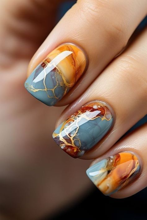 From Zorica Stevic Water Color Nails, Colorful Nail, Stylish Nails Designs, Fall Nail Art, Fabulous Nails, Fall Nail, Nail Art Inspiration, Fall Nail Designs, Fancy Nails