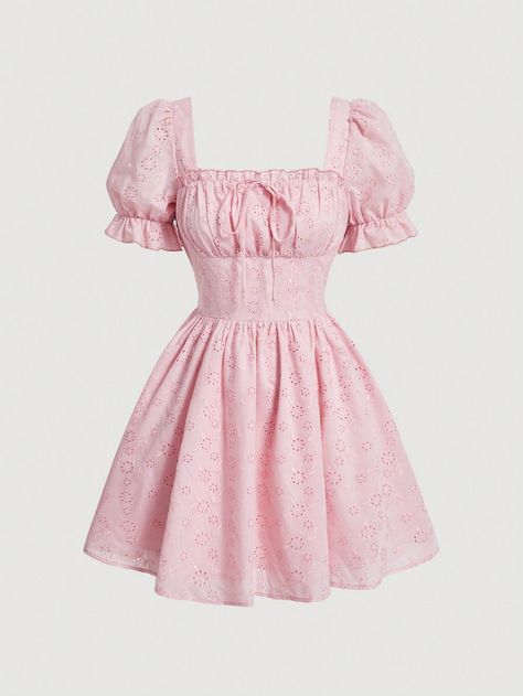 Feminine Pink Outfits, Pink Dresses With Sleeves, Pink Dress Shein, Clothes Coquette, Dress From Shein, Coquette Clothing, Baby Pink Dresses, Looks Pinterest, My Universe