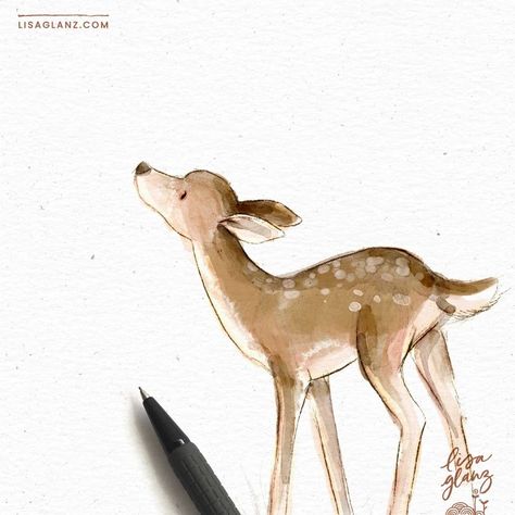 Daily rough sketch 😅🎨 #dailysketch #illustrationoftheday #quicksketch #animaldrawing Winsor And Newton Watercolor, Deer Painting, Bear Drawing, Diy Watercolor Painting, Original Watercolor Art, Watercolour Gift, Illustrators On Instagram, Baby Fox, Baby Deer