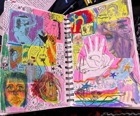 Want to learn more? Click the link! 😄🤪🤩 Messy Sketchbook Aesthetic, Sketchbook Inspo, Sketchbook Cover, Arte Punk, Art Journal Therapy, Sketchbook Art Journal, Sketchbook Ideas, Sketchbook Pages, Sketchbook Journaling