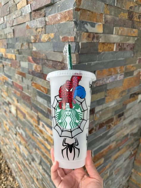 Spider Man Starbucks Cup, Starbucks Custom Cups, Starbucks Customized Cups, Starbucks Cups Personalized, Boys Cup, Metal Water Bottles, Starbucks Cold Cups, Starbucks Cup Design, Starbucks Cup Art