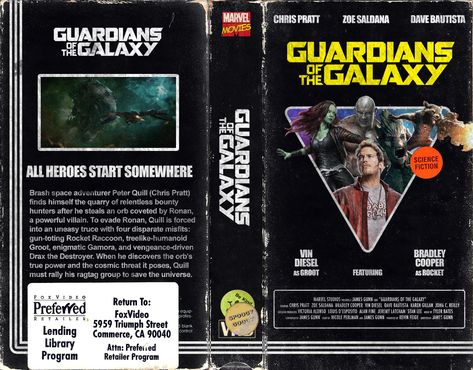 Guardians of the Galaxy - VHS Cover Art Vhs Cover Art, Vhs Design, Vhs Art, Dvd Cover Design, Vhs Cover, Drax The Destroyer, Vhs Box, Peter Quill, Book Earrings