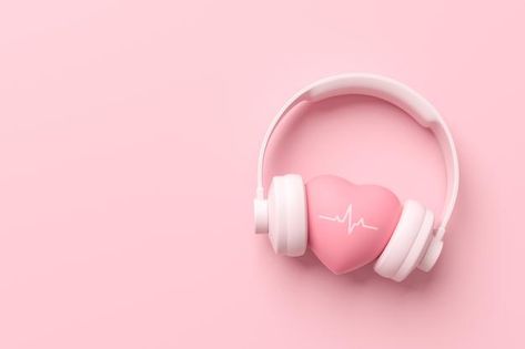 Pink headphones with heart shape on a pi... | Premium Photo #Freepik #photo #music #love #technology #idea Photography Workshop Poster, Pink Technology, Photo Studio Interior, Loft Style House, Blue Velvet Armchair, Lipstick Mirror, Pink Headphones, Minimal Flat, Photo Studio Lighting