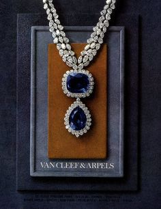 Van Cleef Necklace, Van Cleef And Arpels Jewelry, Diamonds Necklace, Diamond Necklace Designs, Blue Stones, A Necklace, Vintage Advertising, Fabulous Jewelry, Van Cleef Arpels