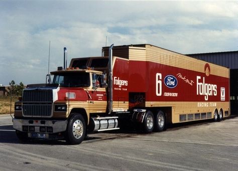 Roush Racing, Ford LTL9000, Folgers, NASCAR, Ford Racing, Transporter, Hauler Nascar Haulers, Moving Trucks, Big Ford Trucks, Nascar Trucks, Mark Martin, Tractor Trailer Truck, Nascar Diecast, Nascar Cars, Nascar Race Cars