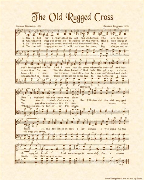 The Old Rugged Cross - Christian Heritage Hymn, Sheet Music, Vintage Style, Natural Parchment, Sepia Brown Ink, 8x10 art print ready to frame, Vintage Verses Hymn Sheet Music Printable, Free Printable Hymns Sheet Music, Printable Hymns Free, The Old Rugged Cross Printable, Old Hymns Sheet Music, Vintage Hymnal Sheet Music, Hymn Lyrics Art, Old Hymns, Old Music Sheets