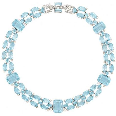 Art Deco Platinum, Aquamarine and Diamond Necklace, Cartier, London Diamond Necklace Cartier, Necklace Cartier, Beautiful Diamond Necklace, Aquamarine Necklace, Fine Art Jewelry, Pink Morganite, Art Deco Necklace, Aquamarine Jewelry, Art Jewelry