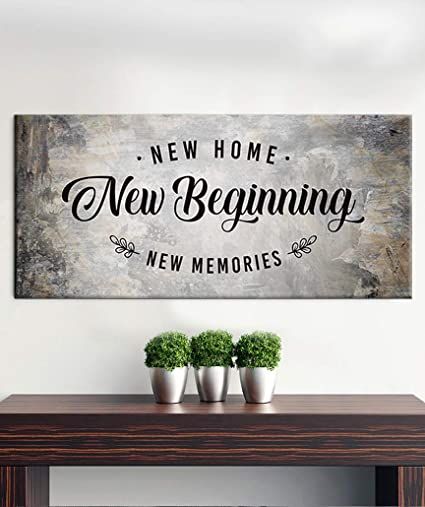 Sense of Art | New Home New Beginning Quote | Wooden Framed Canvas | Ready to Hang Wall Art for Home Decoration Wall Art Decor Bedroom, Living Room Rustic, Hang Wall Art, Coffee Room, Home Decor For Living Room, Rustic Room, Home Decor Quotes, Large Canvas Wall Art, Vintage Kitchen Decor