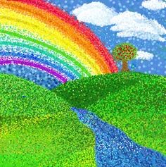 rainbow pointillism Pointilism Art Ideas Easy, Pointilism Art Ideas, Art Ideas Colorful, Pointilism Art, Pointillism Drawing, Pointillism Painting, Pointalism Art, Bottle Top Art, Art Ideas Easy