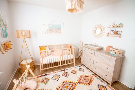 Coastal Bohemian Baby Girl Nursery Tour Beach Nursery Girl, Nature Nursery Girl, Luna Nursery, Moroccan Nursery, Woodland Baby Girl, Nature Nursery, Unique Nursery Decor, Coastal Nursery